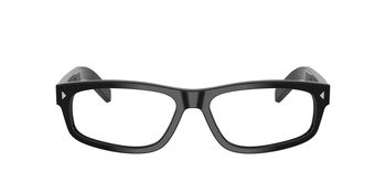 Das Bild zeigt die Prada Brille B02V in Schwarz von vorne.
